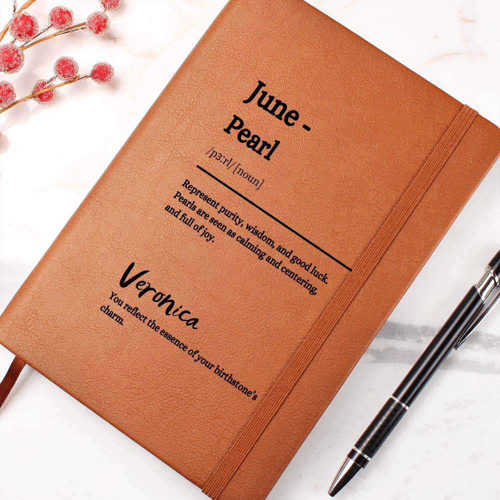 Personalized June-Pearl Leather Journal, Birthday Gift, Birthstone Journal and Notebook