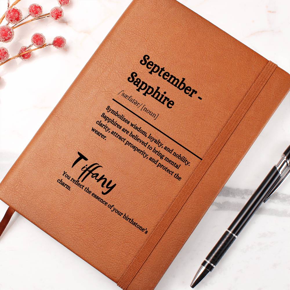 Personalized September Leather Journal, Birthday Gift, Birthstone Journal and Notebook