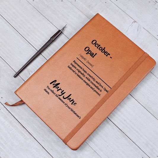 Personalized October Leather Journal, Gift for Birthday, Birthstone Journal and Notebook