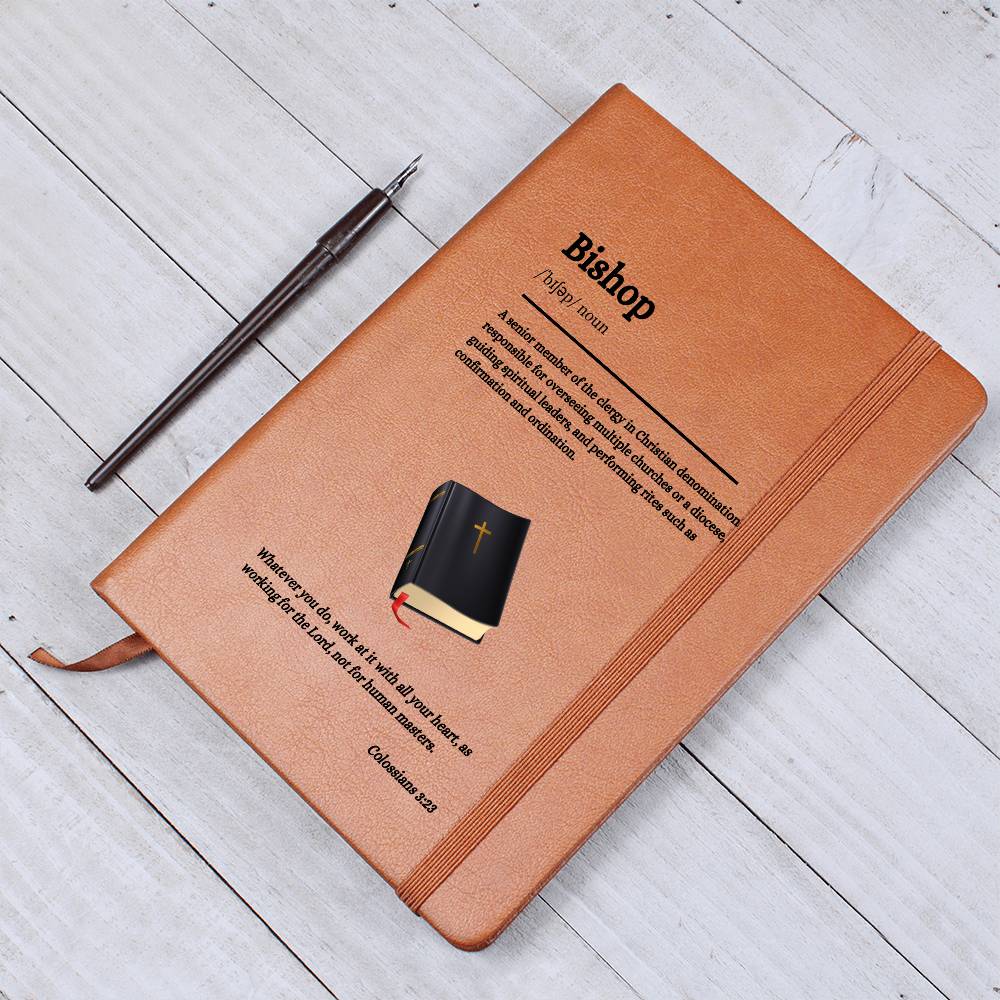 Personalized Brown Vegan Leather Journal with Gold Cross | Gift for Bishop | Pastor Appreciation Journal | Religious Keepsake