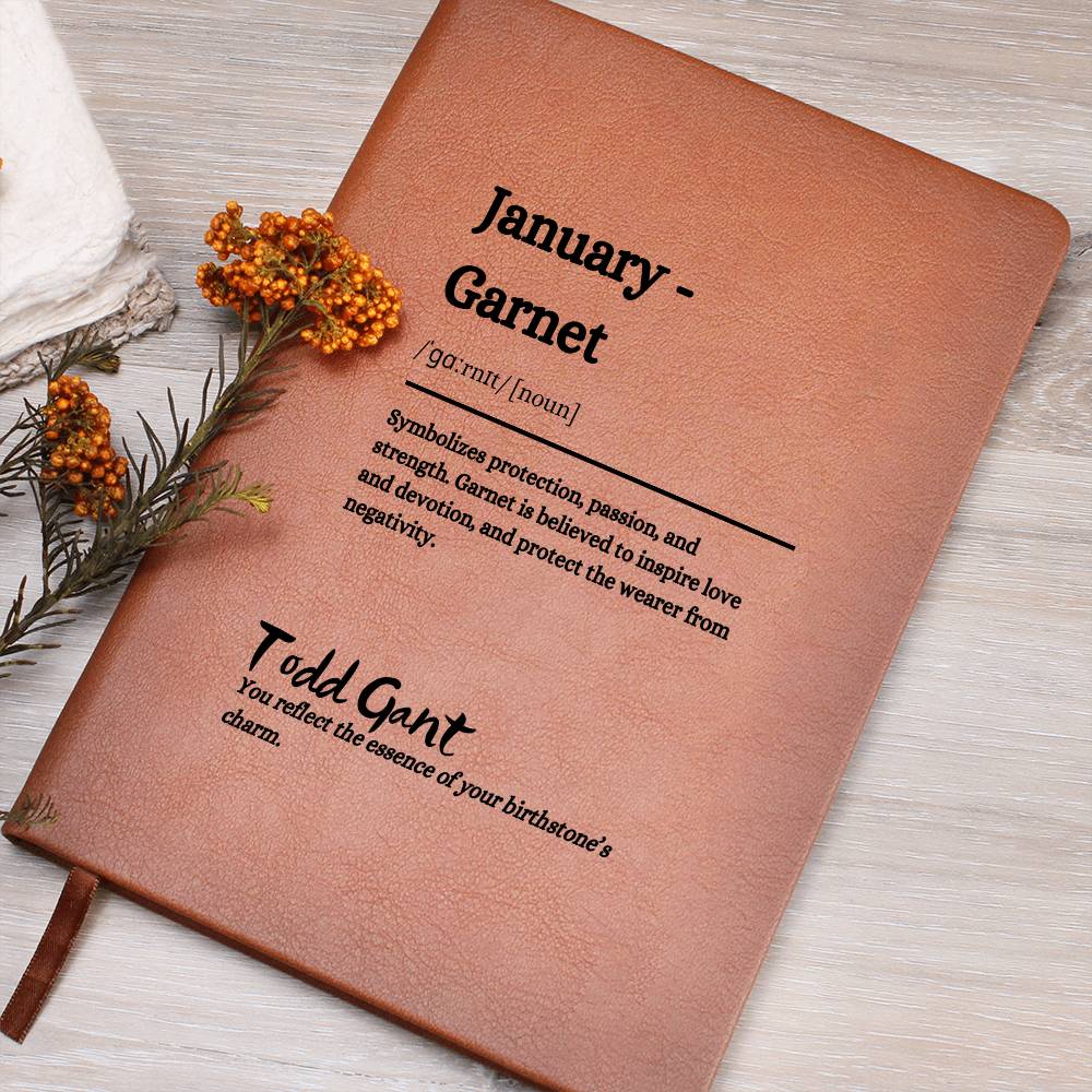 Personalized January-Garnet Leather Journal, Birthday Gift, Birthstone Journal and Notebook