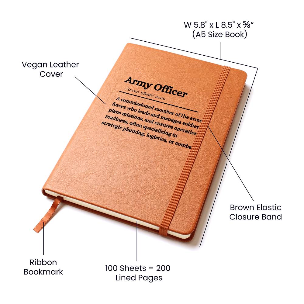 Personalized Army Officer's Vegan Leather Journal – Durable and Inspiring Military Notebook, Daily Journal,